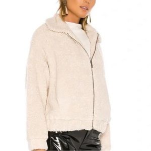 Cream Teddy Sherpa Full Zip Women Jacket with Side Pockets sz XL/1X New With Tag